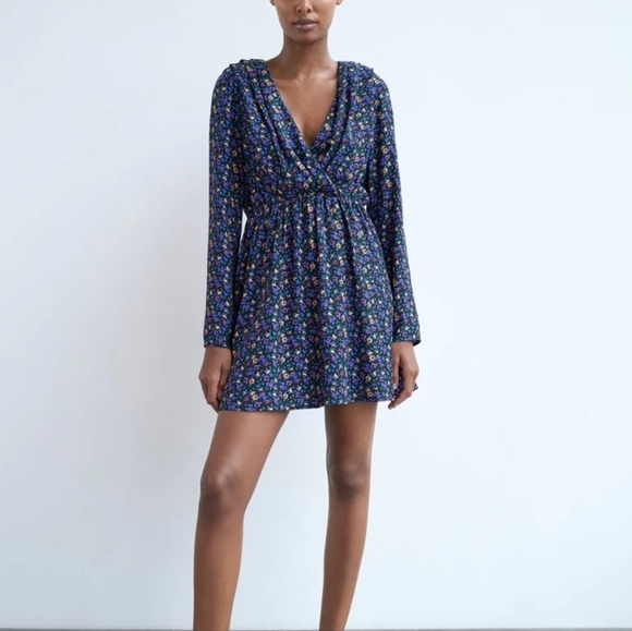 Zara Dresses & Skirts - NWT Zara Blue Floral Printed Long Sleeve Dress